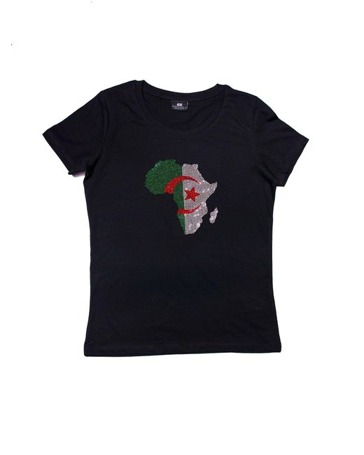 AFROKINGS Black Algeria Womens Rhinestone Premium T-shirt