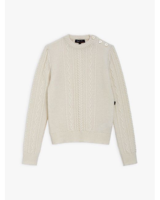 agnès b. Mascotte Cable Knit Jumper In A Mohair Blend in White | Lyst