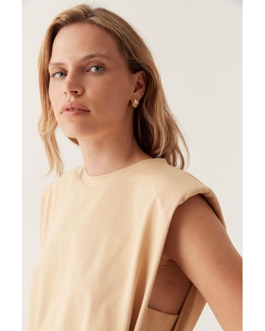 Aje. Mesa Shoulder Pad Tank in Natural Lyst