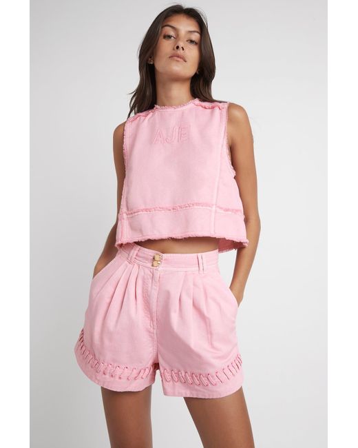 Aje. Triada Denim Laced Short in Pink | Lyst Australia