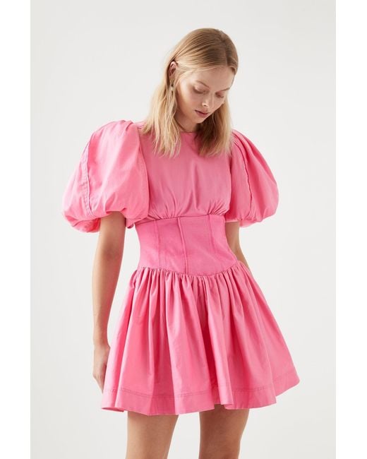 Aje. Cotton Gianna Puff Sleeve Mini Dress in French Rose Pink (Pink) | Lyst