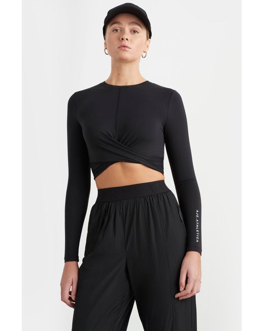 Aje. Synthetic Twist Front Long Sleeve Crop Top 328 in Black/White ...