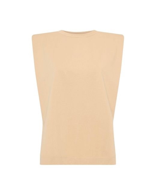 Aje. Mesa Shoulder Pad Tank in Natural Lyst
