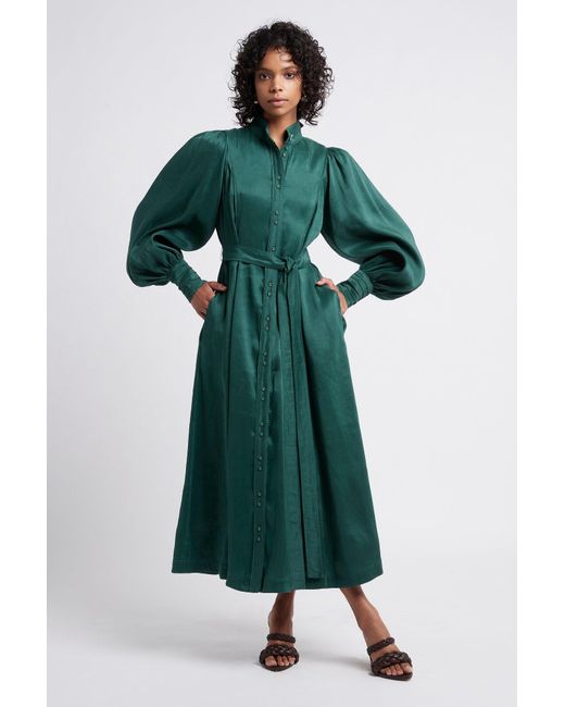 Aje. Linen Gentle Shirt Dress in Emerald (Green) | Lyst