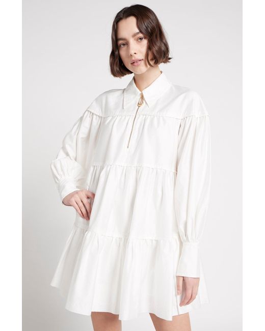 Aje. Cotton Francis Zip Smock Mini Dress in Ivory (White) | Lyst