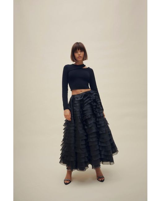 Aje. Amour Ruffle Midi Skirt in Black | Lyst