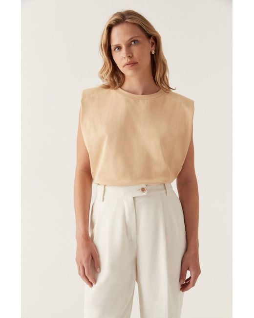 Aje. Mesa Shoulder Pad Tank in Natural Lyst