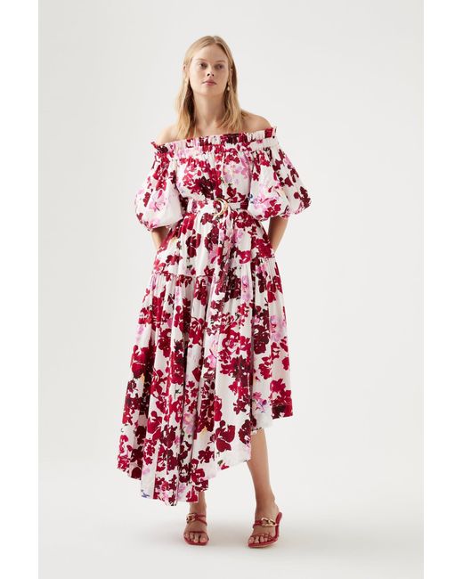 Aje. Cotton Riviera Midi Dress in Red Lyst