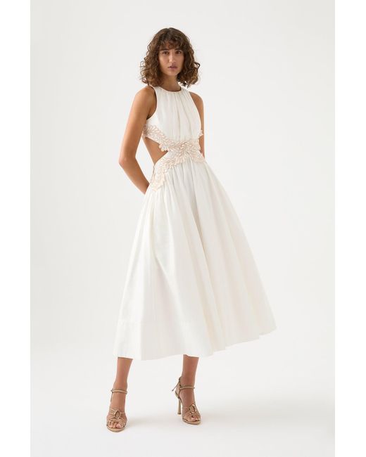 Aje. Botanical Trim Midi Dress in White | Lyst