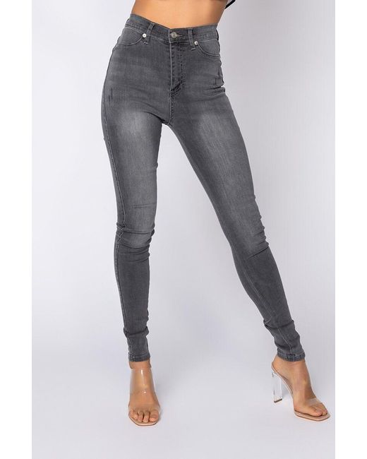 AKIRA Denim Extreme Stretch High Waisted Skinny Jeans in Black Grey (Grey)  - Lyst