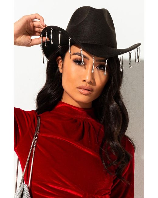 AKIRA Felt Rhinestone Drip Cowgirl Hat 