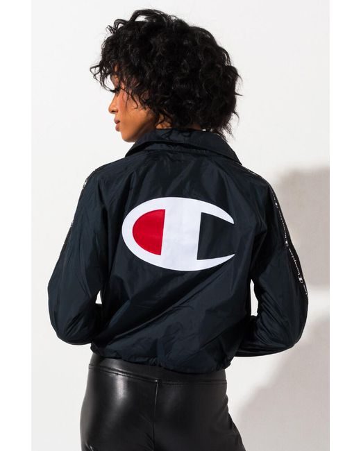 champion crop black coaches jacket