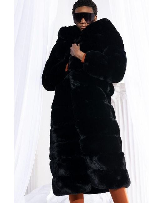 Akira Azalea Wang Faux Fur Panel Hooded Trench In Black