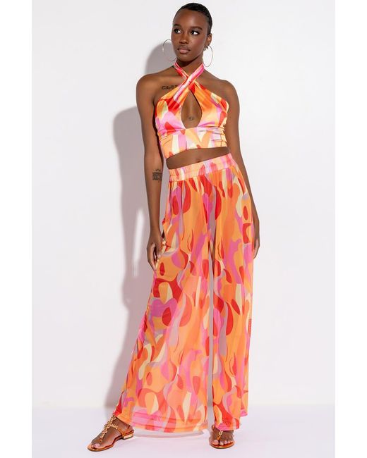 AKIRA Psychedelic Satin Halter Crop Top | Lyst