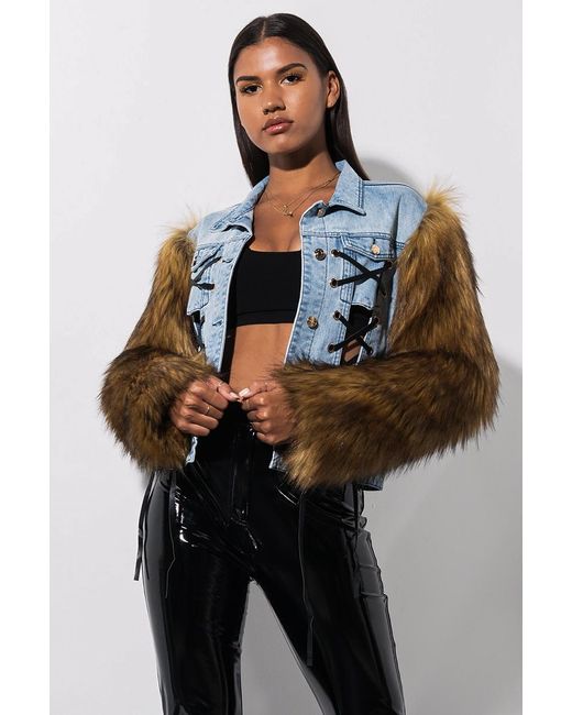 Denim Jacket With Faux Fur Sleeves 