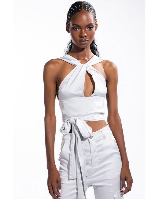 satin halter crop top
