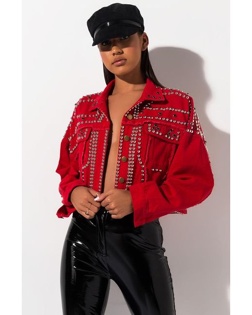 AKIRA Shame On You Studded Denim Jacket 