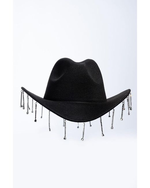 AKIRA Felt Rhinestone Drip Cowgirl Hat 