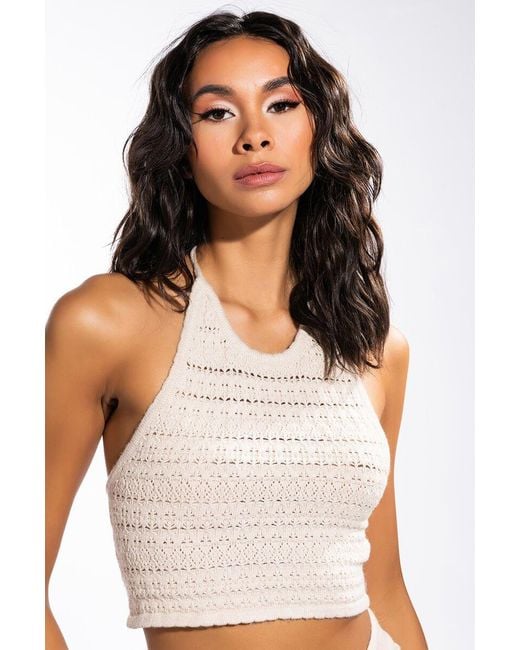 AKIRA Synthetic Honey Knit Halter Top In Ivory in White | Lyst