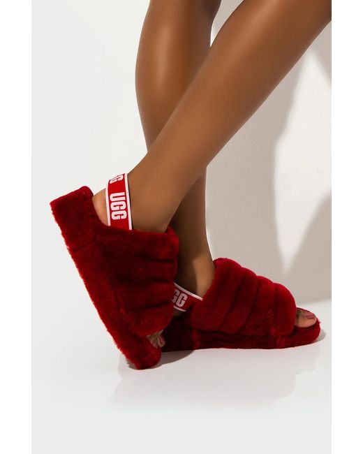 ugg red fluff yeah slide