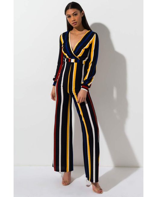 yellow and blue striped jumpsuit