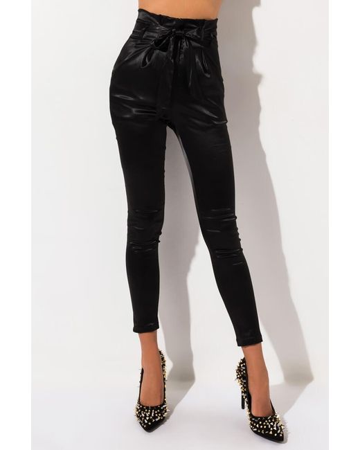 Women's Black High Waisted Stretch Satin Pants Botswana Ubuy