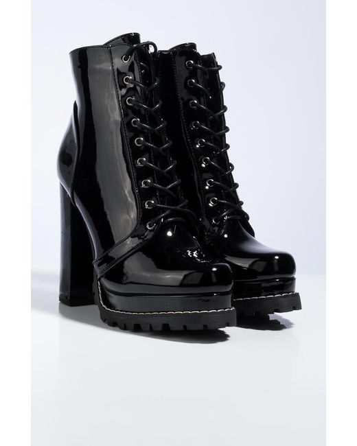 black platform lace up booties