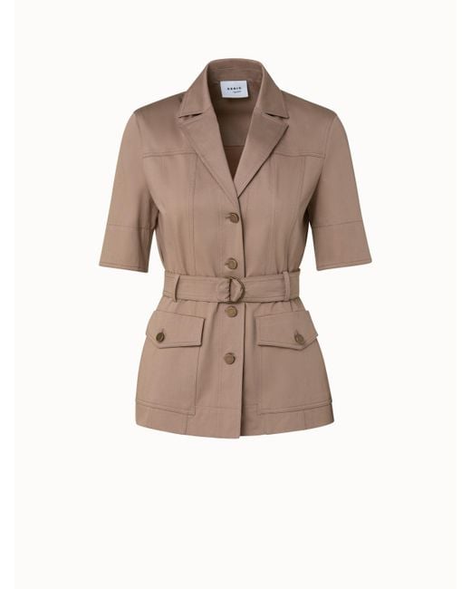 Akris Short Sleeve Utility Jacket In Cotton Stretch Satin Lyst