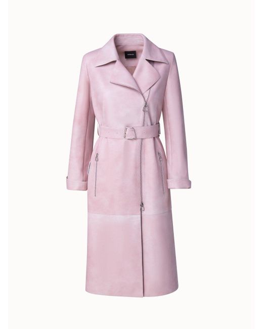 pink leather trench coat