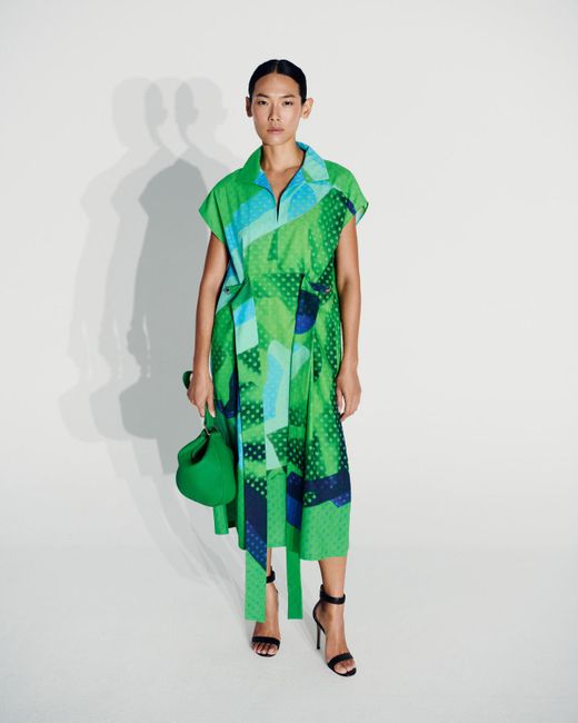 Akris Cotton Shirt Dress With Superimposition Print in Green Lyst