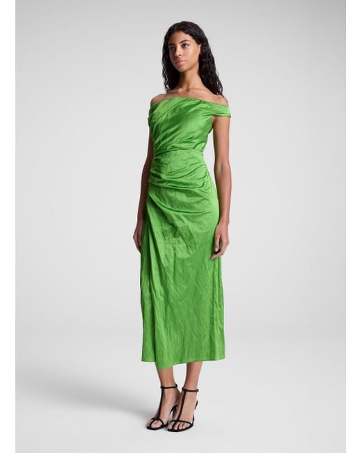 A.L.C. Camille Off Shoulder Satin Dress in Green | Lyst