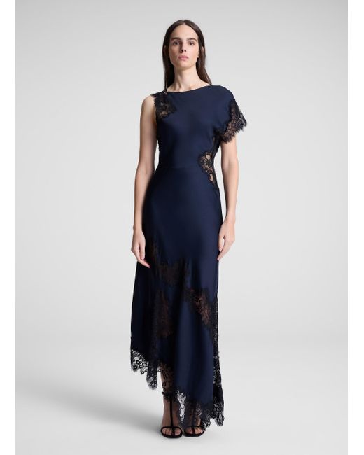 A.L.C. Alessia Satin And Lace Maxi Dress in Blue | Lyst
