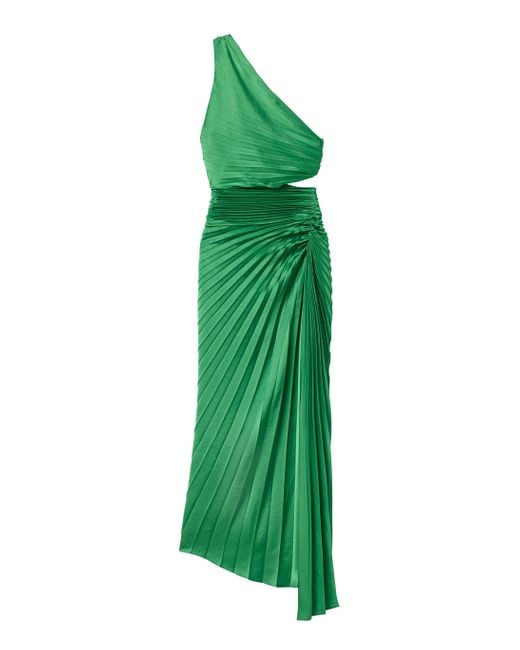 A.L.C. Green Dahlia Satin Pleated Dress