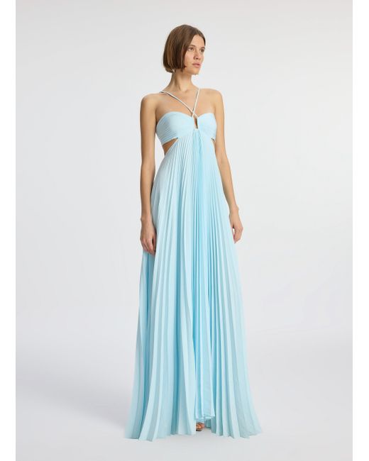 A.L.C. Blue Moira Matte Pleated Dress
