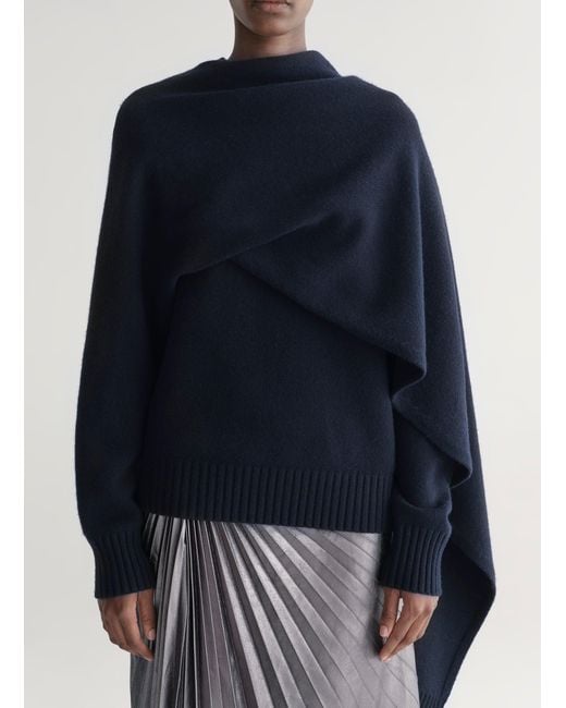 A.L.C. Blue Davin Draped Wool Sweater