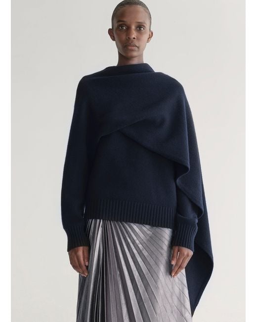 A.L.C. Blue Davin Draped Wool Sweater