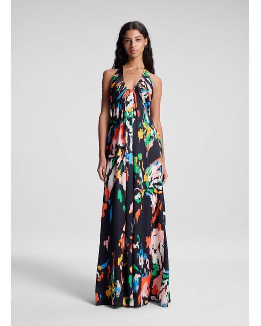 A.L.C. White Al Printed Satin Halter Gown