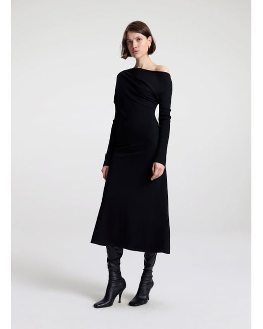 A.L.C. Black Liv Fine Merino Knit Midi Dress