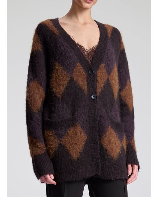 A.L.C. Blue Reid Brushed Alpaca Argyle Cardigan