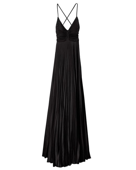 A.L.C. Black Aries Satin Pleated Dress