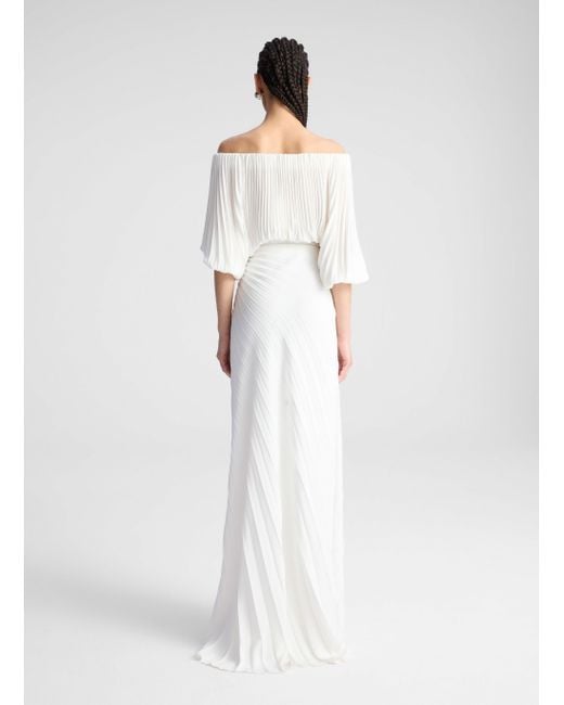 A.L.C. White Bianca Satin Pleated Maxi Skirt
