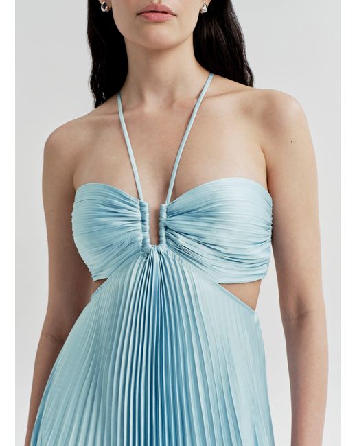 linen dress blue Deme By Gabriella JOVANA DRAPED BLUE MAXI DRESS