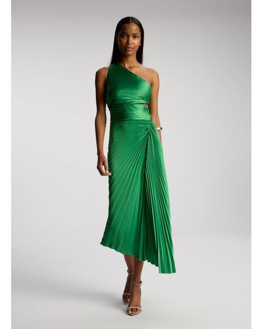 A.L.C. Green Dahlia Satin Pleated Dress