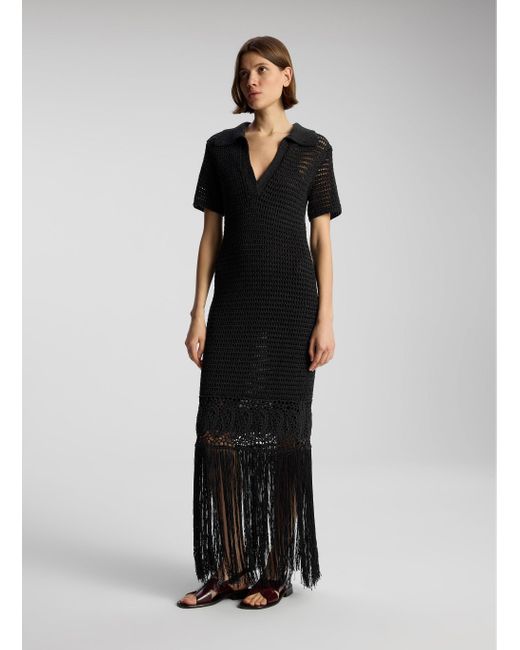 A.L.C. Black Valerie Crochet Fringe Maxi Dress