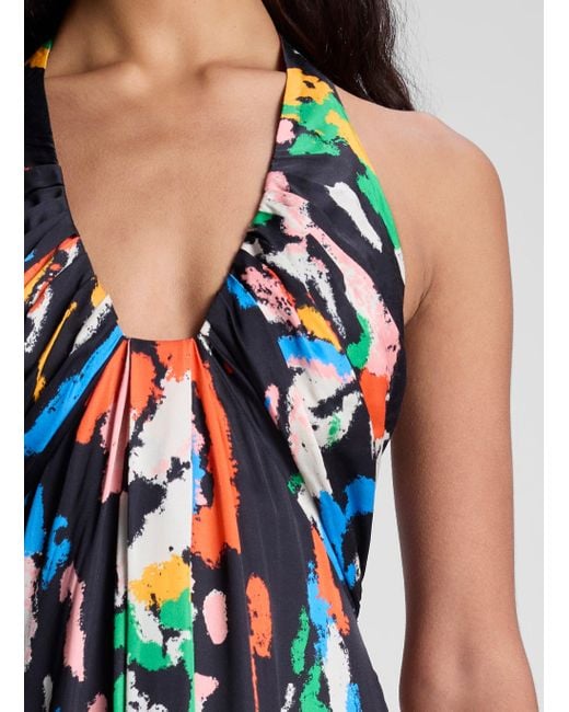 A.L.C. White Al Printed Satin Halter Gown