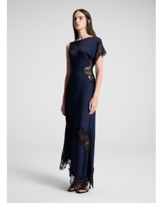 A.L.C. Alessia Satin And Lace Maxi Dress in Blue | Lyst