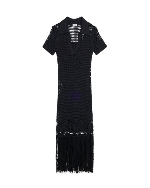 A.L.C. Black Valerie Crochet Fringe Maxi Dress