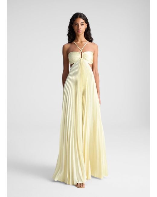 A.L.C. Moira Satin Pleated Maxi Dress in Metallic | Lyst