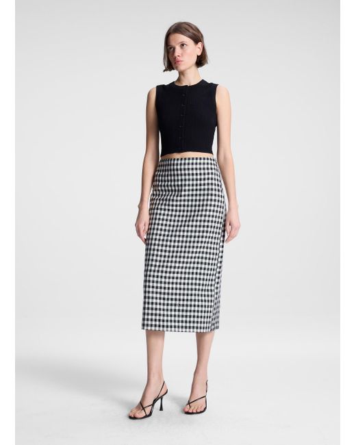 A.L.C. White Phoebe Tailored Gingham Midi Skirt