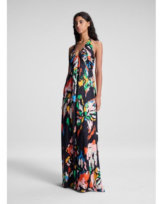 A.L.C. White Al Printed Satin Halter Gown